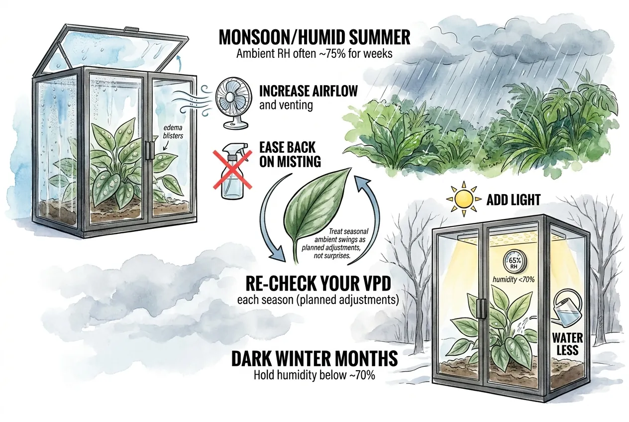 Monsoon humidity raising cabinet moisture against the venting airflow