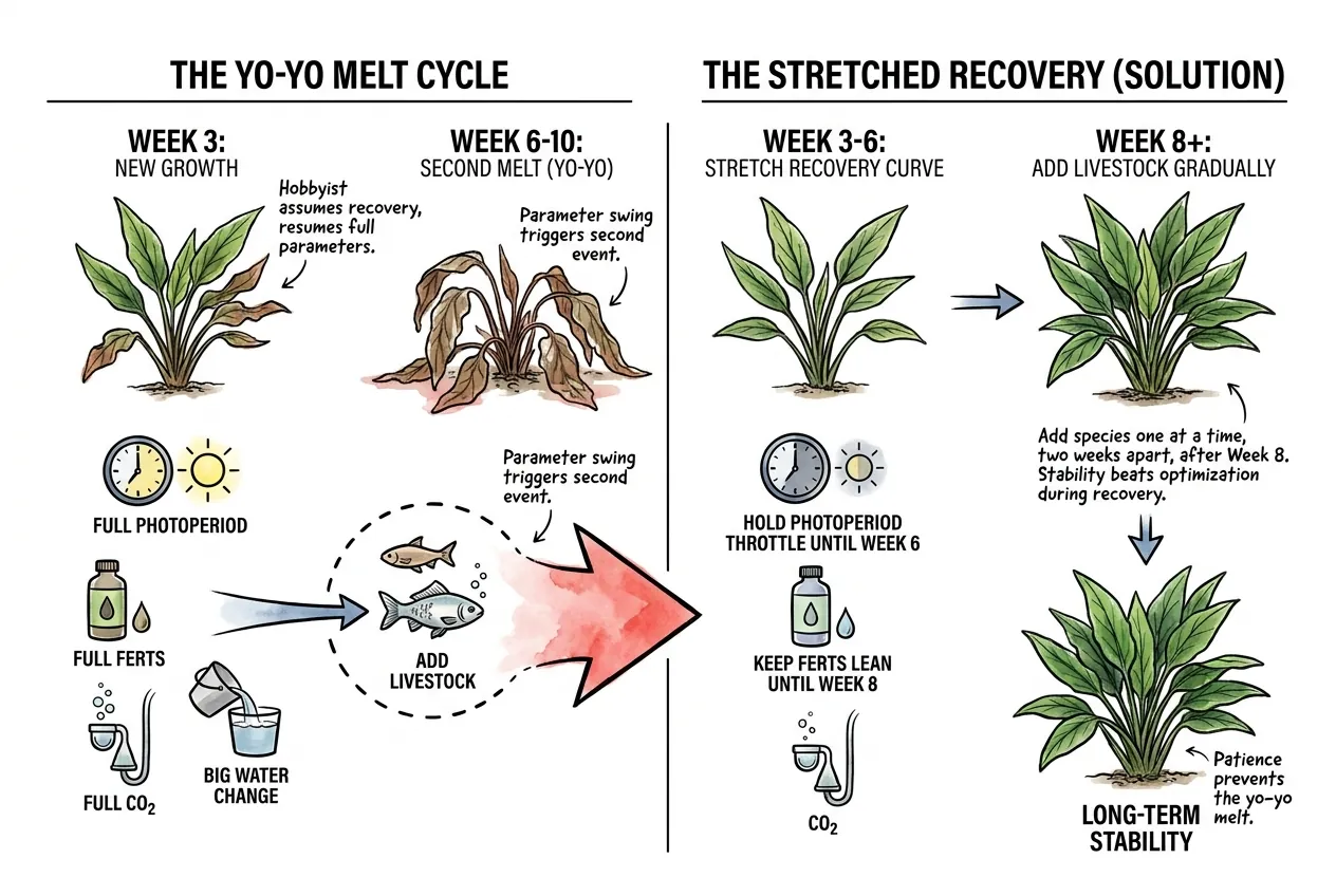Second melt cycle triggered by full ferts and CO2 returning too fast