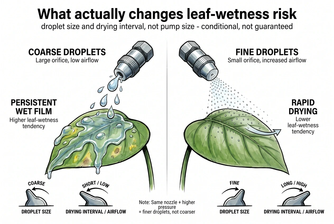 Two misting setups compared for droplet coarseness and resulting leaf wetness