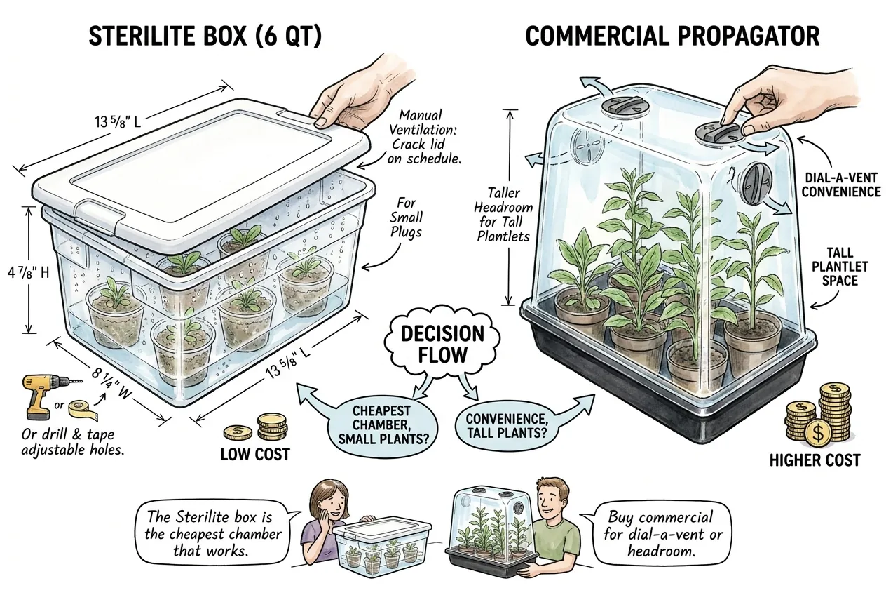 Clear storage box used as a humidity chamber, vented by cracking the lid